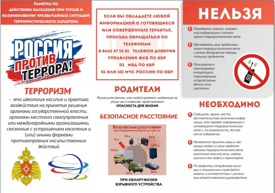 Памятка по действиям населения при угрозе и возниктновению ЧС террористического характера