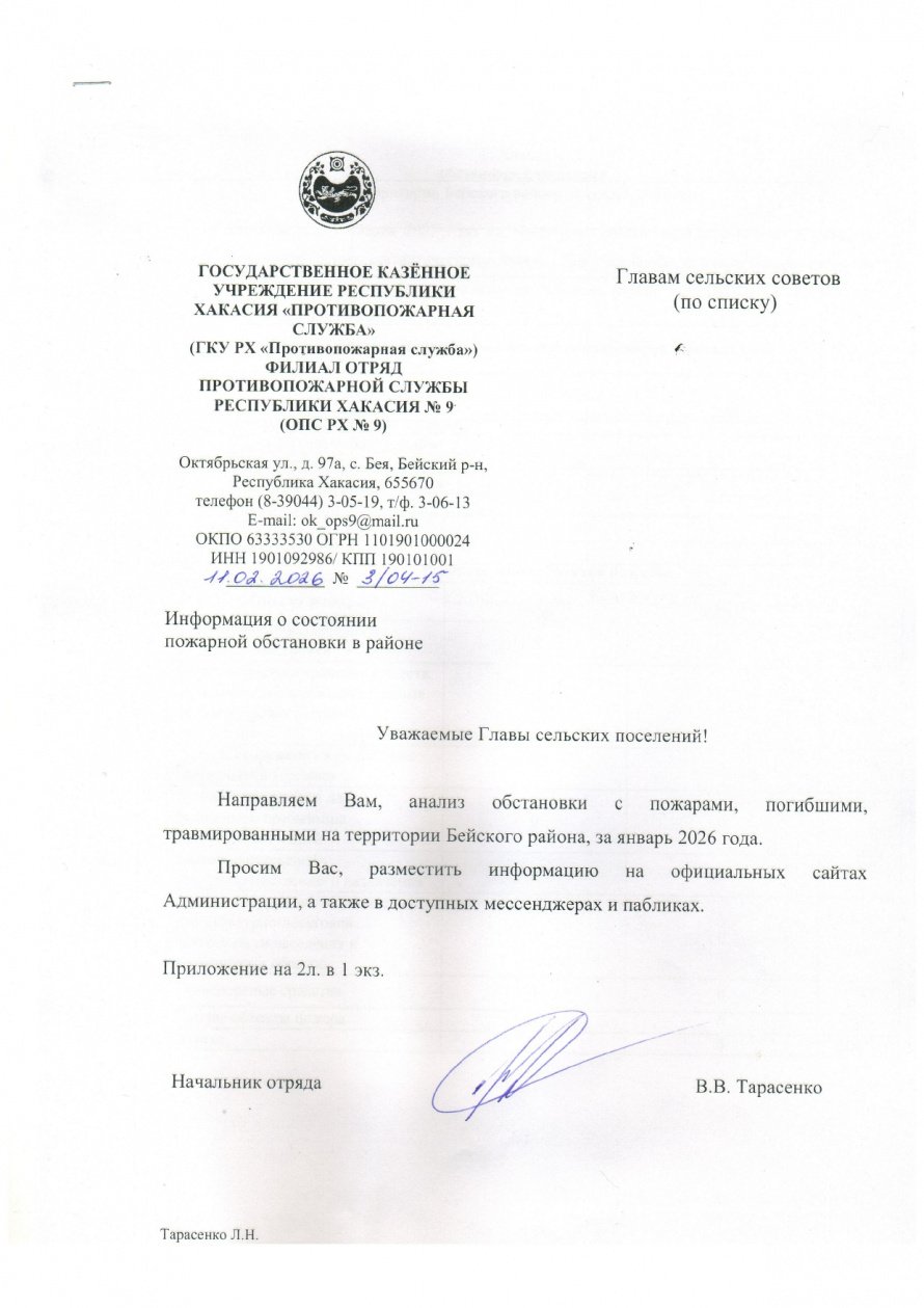Анализ обстановки с пожарами на территории Бейского муниципального района за январь 2026 года